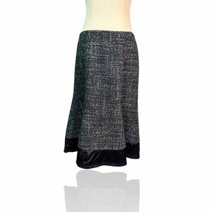 Nanette Lepore Vintage Navy Blue Wool-Blend Tweed Tulip Hem Skirt w/ Satin Trim
